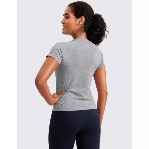 imageCRZ YOGA Seamless Short Sleeve Shirts for Women Breathable Running Workout Tops Athletic Gym Yoga Basic TShirtsSlate Grey Marl