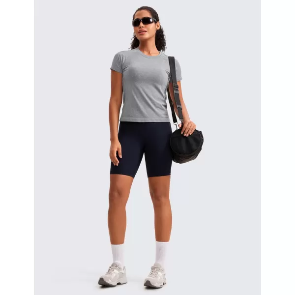 imageCRZ YOGA Seamless Short Sleeve Shirts for Women Breathable Running Workout Tops Athletic Gym Yoga Basic TShirtsSlate Grey Marl