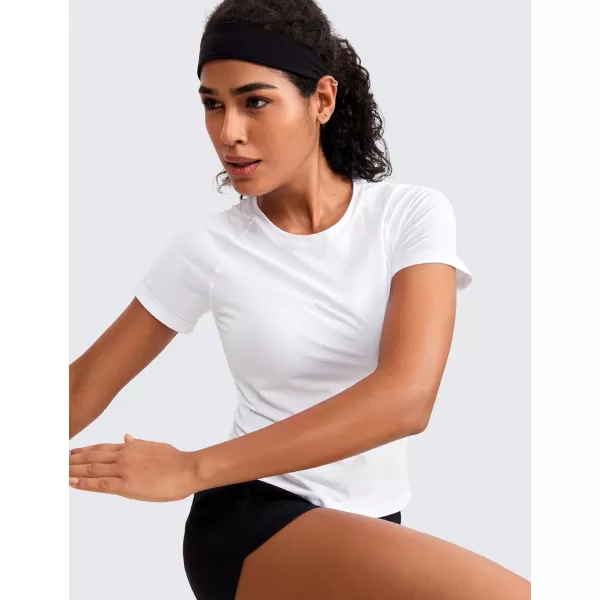 imageCRZ YOGA Seamless Short Sleeve Shirts for Women Breathable Running Workout Tops Athletic Gym Yoga Basic TShirtsWhite