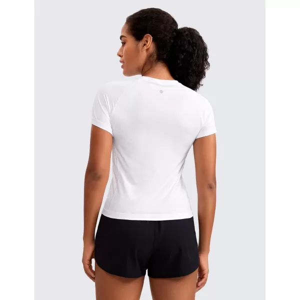 imageCRZ YOGA Seamless Short Sleeve Shirts for Women Breathable Running Workout Tops Athletic Gym Yoga Basic TShirtsWhite