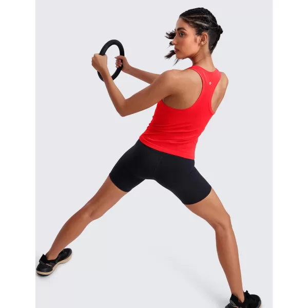 imageCRZ YOGA Seamless Womens Tank Tops Racerback Breathable Workout Sleeveless Top High Neck Running Athletic ShirtsDeep Red
