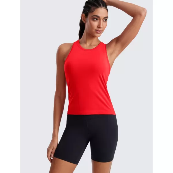imageCRZ YOGA Seamless Womens Tank Tops Racerback Breathable Workout Sleeveless Top High Neck Running Athletic ShirtsDeep Red