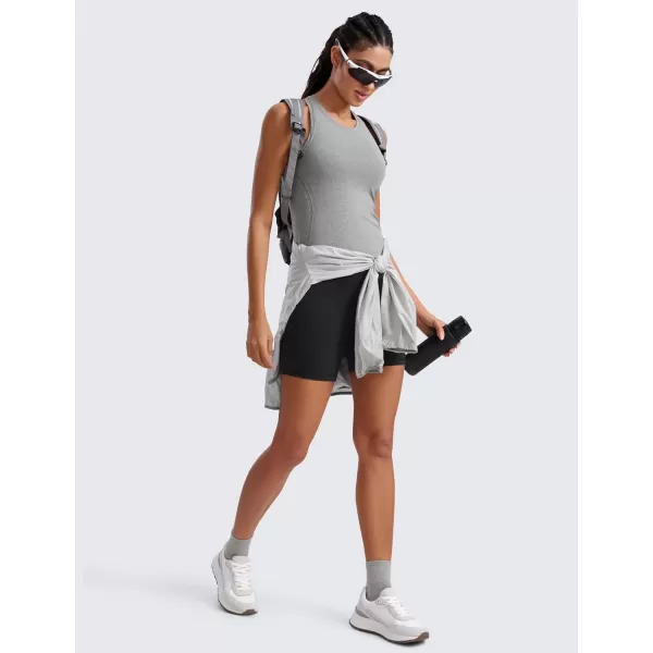 imageCRZ YOGA Seamless Womens Tank Tops Racerback Breathable Workout Sleeveless Top High Neck Running Athletic ShirtsSlate Grey Marl