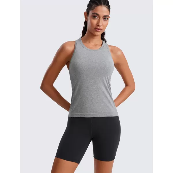 imageCRZ YOGA Seamless Womens Tank Tops Racerback Breathable Workout Sleeveless Top High Neck Running Athletic ShirtsSlate Grey Marl