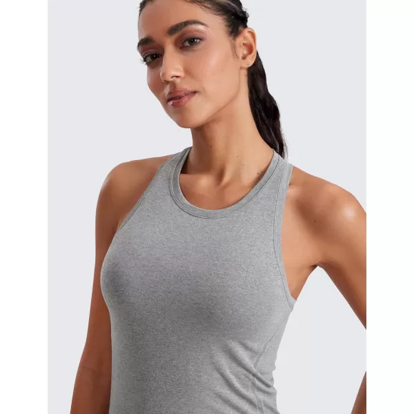 imageCRZ YOGA Seamless Womens Tank Tops Racerback Breathable Workout Sleeveless Top High Neck Running Athletic ShirtsSlate Grey Marl