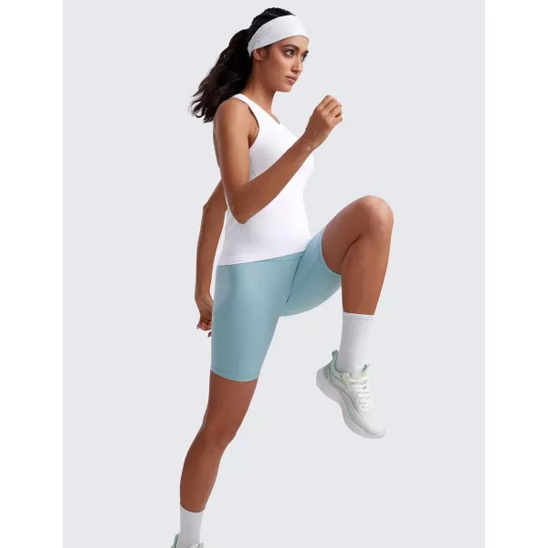 imageCRZ YOGA Seamless Womens Tank Tops Racerback Breathable Workout Sleeveless Top High Neck Running Athletic ShirtsWhite