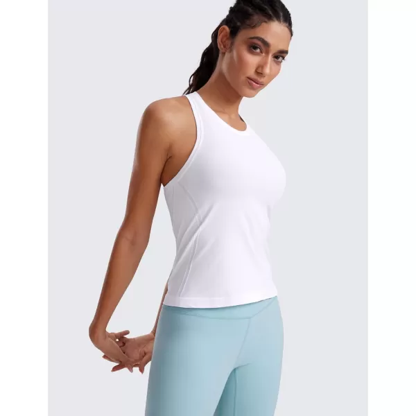 imageCRZ YOGA Seamless Womens Tank Tops Racerback Breathable Workout Sleeveless Top High Neck Running Athletic ShirtsWhite