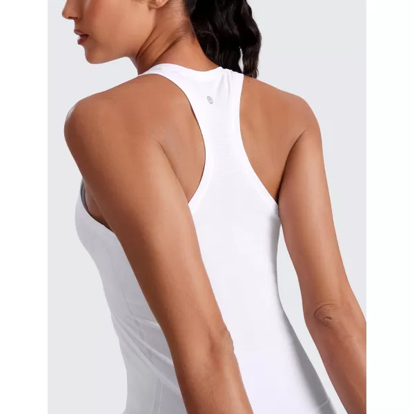 imageCRZ YOGA Seamless Womens Tank Tops Racerback Breathable Workout Sleeveless Top High Neck Running Athletic ShirtsWhite