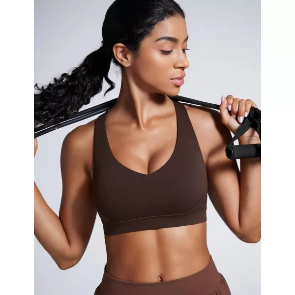 imageCRZ YOGA Womens Butterbreeze Criss Cross Back Sports Bras  V Neck Adjustable Straps Padded Bra Wireless Workout Training BraHot Fudge Brown