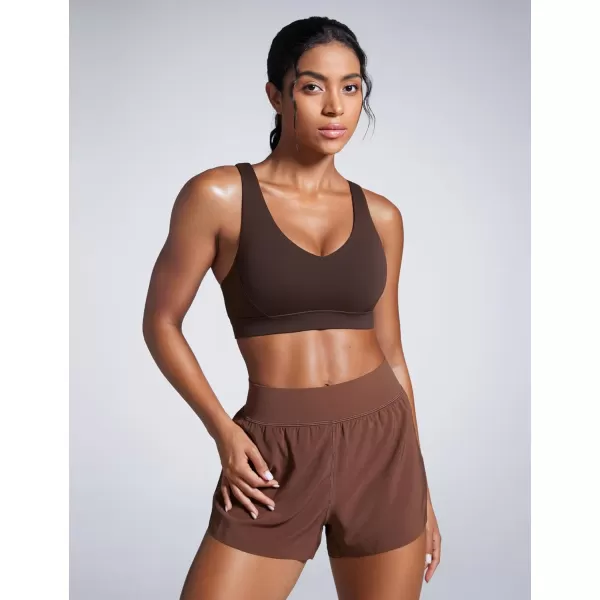 imageCRZ YOGA Womens Butterbreeze Criss Cross Back Sports Bras  V Neck Adjustable Straps Padded Bra Wireless Workout Training BraHot Fudge Brown