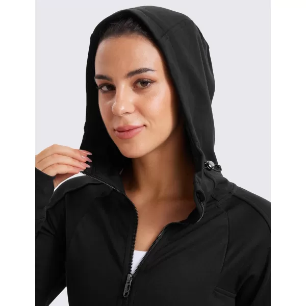 imageCRZ YOGA Womens Fleece Full Zip Hoodie Workout Hooded Zipper Sweatshirts Basic Casual Jackets with Thumb HolesBlack