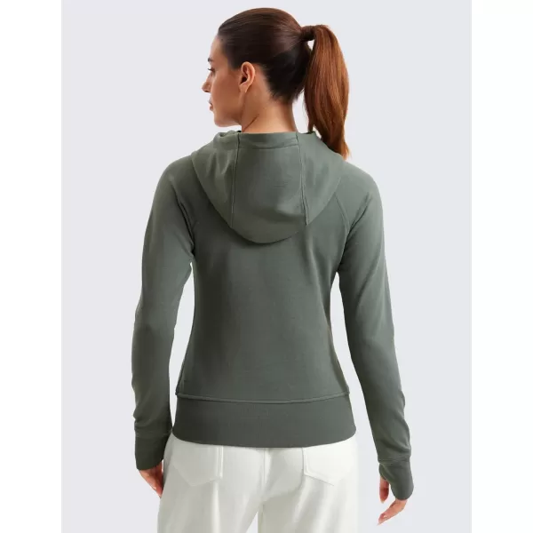 imageCRZ YOGA Womens Fleece Full Zip Hoodie Workout Hooded Zipper Sweatshirts Basic Casual Jackets with Thumb HolesGrey Sage