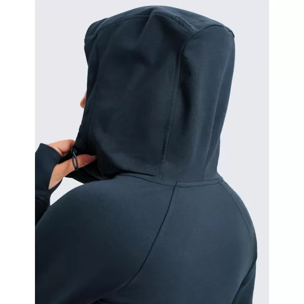 imageCRZ YOGA Womens Fleece Full Zip Hoodie Workout Hooded Zipper Sweatshirts Basic Casual Jackets with Thumb HolesInk Blue