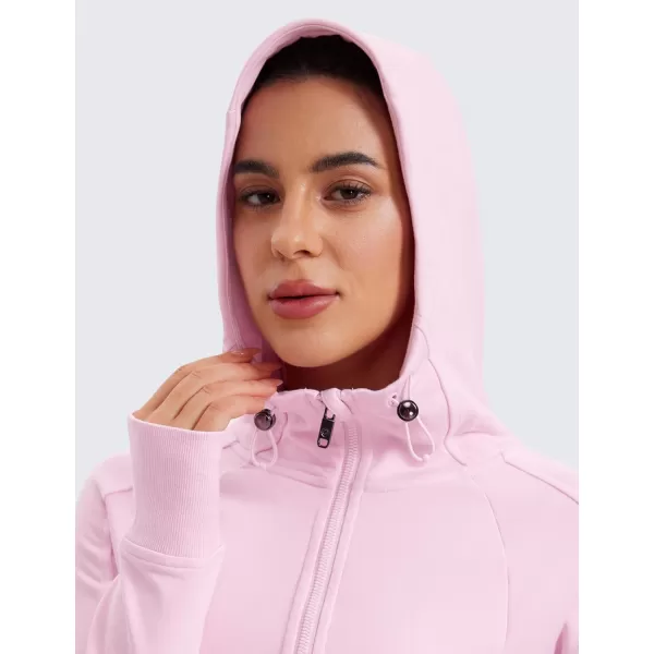 imageCRZ YOGA Womens Fleece Full Zip Hoodie Workout Hooded Zipper Sweatshirts Basic Casual Jackets with Thumb HolesPink Peony