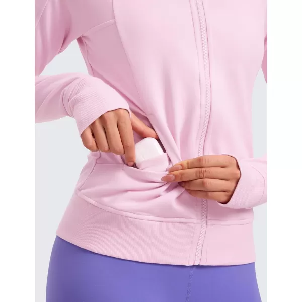 imageCRZ YOGA Womens Fleece Full Zip Hoodie Workout Hooded Zipper Sweatshirts Basic Casual Jackets with Thumb HolesPink Peony