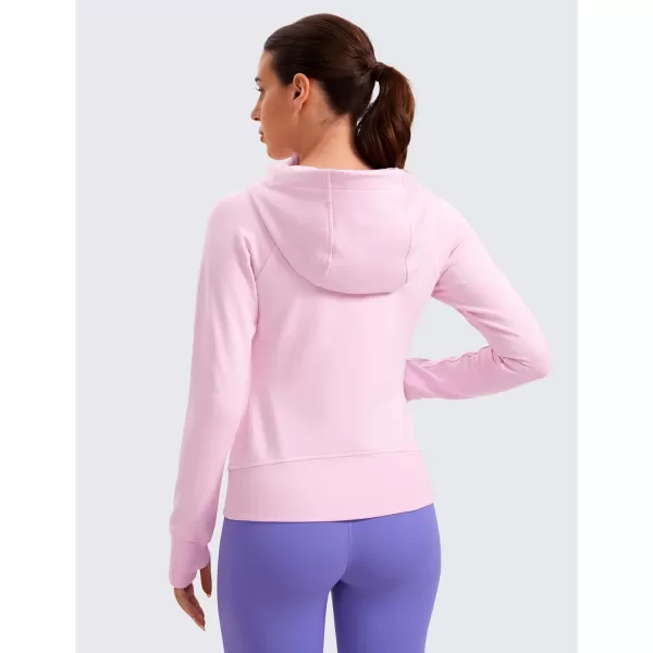 imageCRZ YOGA Womens Fleece Full Zip Hoodie Workout Hooded Zipper Sweatshirts Basic Casual Jackets with Thumb HolesPink Peony