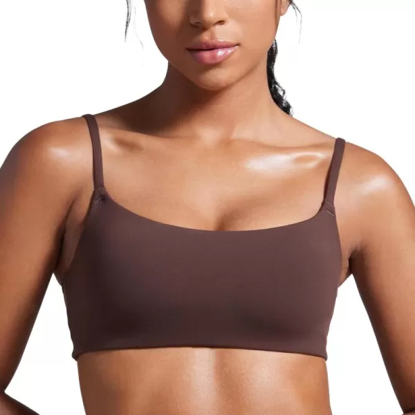 imageCRZ YOGA Butterbreeze Scoop Neck Sports Bras for Women  Spaghetti Straps Wireless Workout Bra Padded Gym Cami TopHot Fudge Brown