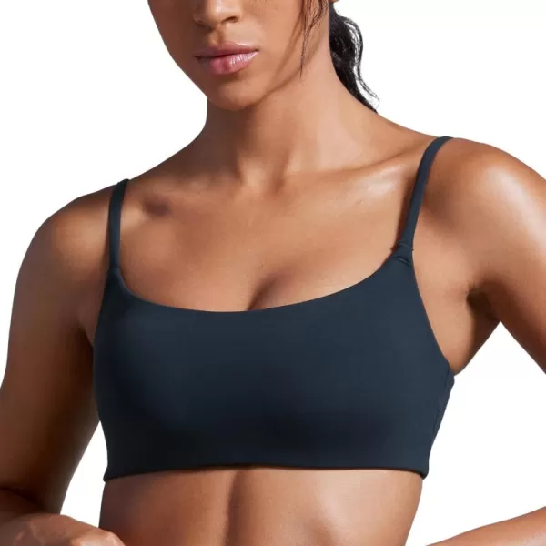 imageCRZ YOGA Butterbreeze Scoop Neck Sports Bras for Women  Spaghetti Straps Wireless Workout Bra Padded Gym Cami TopTrue Navy