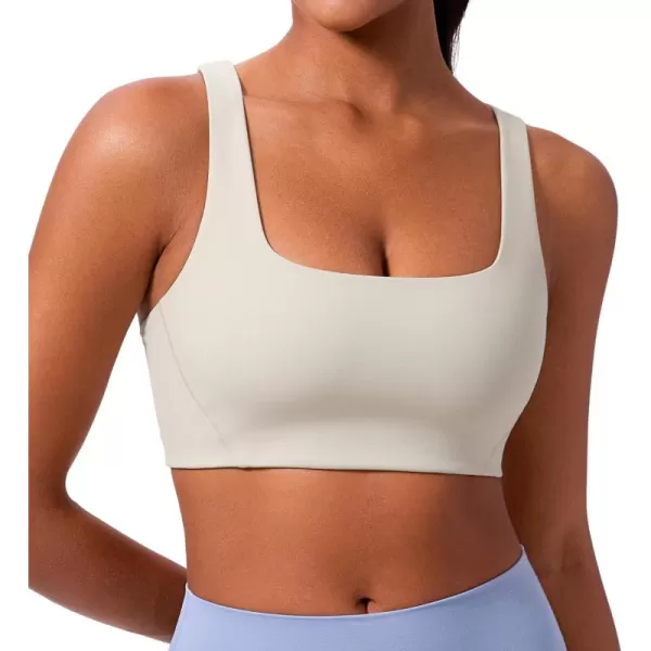 imageCRZ YOGA Butterlift Double Lined Square Neck Sports Bras for Women  Wireless VShaped Racerback Workout Yoga Bra Non PaddedMojave Tan