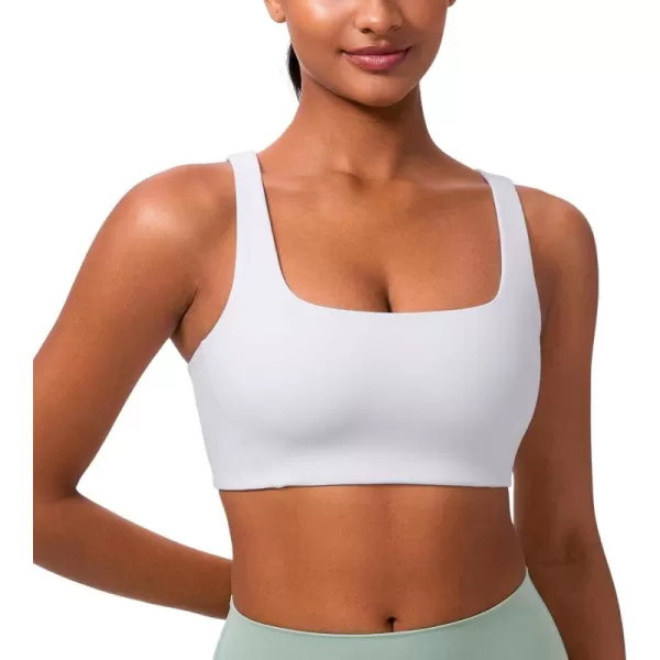 imageCRZ YOGA Butterlift Double Lined Square Neck Sports Bras for Women  Wireless VShaped Racerback Workout Yoga Bra Non PaddedWhite