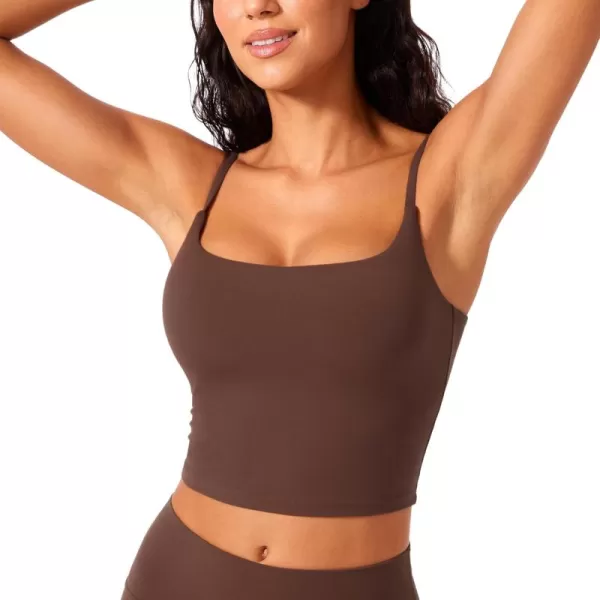 imageCRZ YOGA Butterlift Womens Scoop Neck Longline Sports Bra  U Back Adjustable Straps Workout Crop Tank Top with Built in BraCoffee Brown