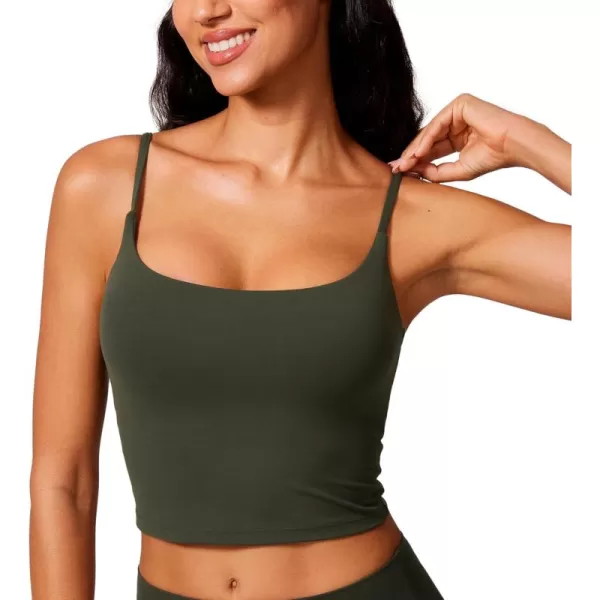 imageCRZ YOGA Butterlift Womens Scoop Neck Longline Sports Bra  U Back Adjustable Straps Workout Crop Tank Top with Built in BraOlive Green