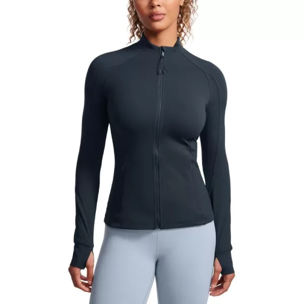 imageCRZ YOGA Butterluxe Womens Full Zip Workout Jackets Slim Fit Track Athletic Zip Up Jacket with Thumb HolesTrue Navy