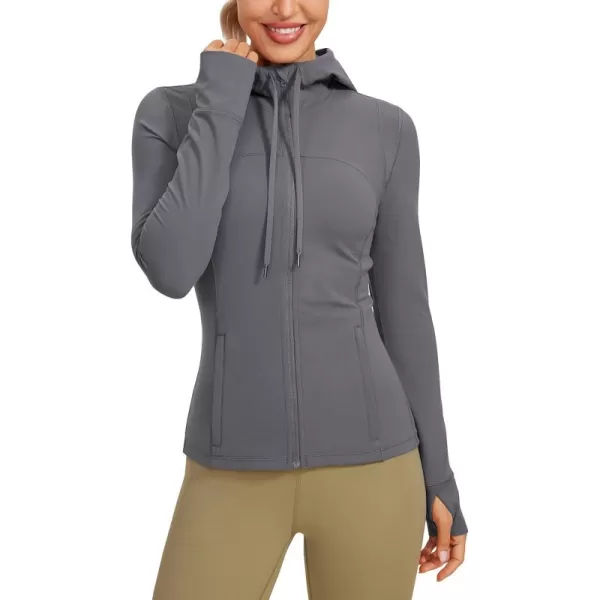 imageCRZ YOGA Butterluxe Womens Hooded Workout Jacket  Zip Up Athletic Running Jacket with Back Mesh Vent ampamp Thumb HolesDark Carbon