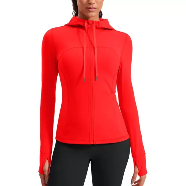 imageCRZ YOGA Butterluxe Womens Hooded Workout Jacket  Zip Up Athletic Running Jacket with Back Mesh Vent ampamp Thumb HolesDark Red