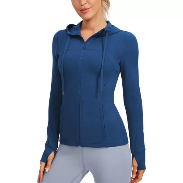 imageCRZ YOGA Butterluxe Womens Hooded Workout Jacket  Zip Up Athletic Running Jacket with Back Mesh Vent ampamp Thumb HolesFrench Navy