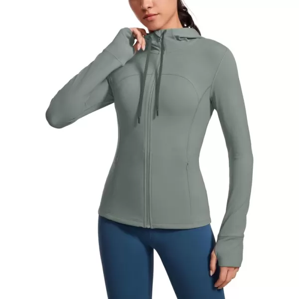 imageCRZ YOGA Butterluxe Womens Hooded Workout Jacket  Zip Up Athletic Running Jacket with Back Mesh Vent ampamp Thumb HolesGrey Sage