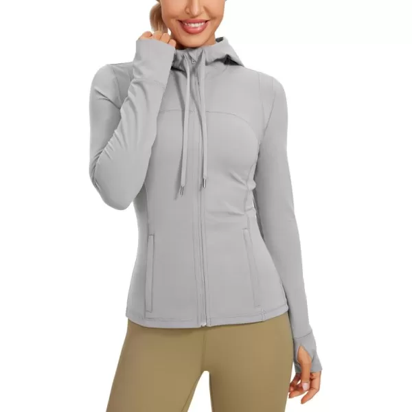 imageCRZ YOGA Butterluxe Womens Hooded Workout Jacket  Zip Up Athletic Running Jacket with Back Mesh Vent ampamp Thumb HolesGull Gray