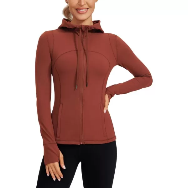 imageCRZ YOGA Butterluxe Womens Hooded Workout Jacket  Zip Up Athletic Running Jacket with Back Mesh Vent ampamp Thumb HolesJujube Brown