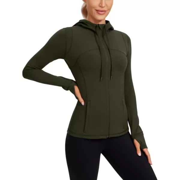 imageCRZ YOGA Butterluxe Womens Hooded Workout Jacket  Zip Up Athletic Running Jacket with Back Mesh Vent ampamp Thumb HolesOlive Green