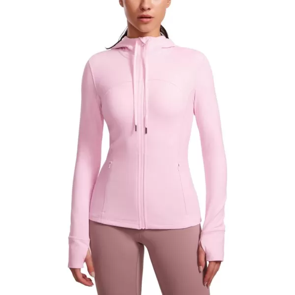 imageCRZ YOGA Butterluxe Womens Hooded Workout Jacket  Zip Up Athletic Running Jacket with Back Mesh Vent ampamp Thumb HolesPink Peony