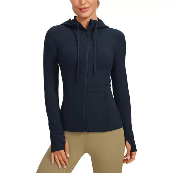 imageCRZ YOGA Butterluxe Womens Hooded Workout Jacket  Zip Up Athletic Running Jacket with Back Mesh Vent ampamp Thumb HolesTrue Navy