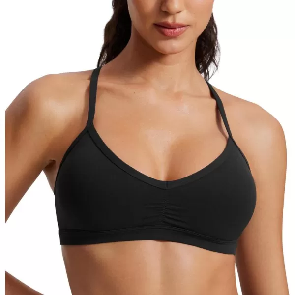 imageCRZ YOGA Butterluxe Womens Ruched V Neck Sports Bra  Y Back Spaghetti Thin Strap Wireless Padded Bra Yoga Crop TopBlack