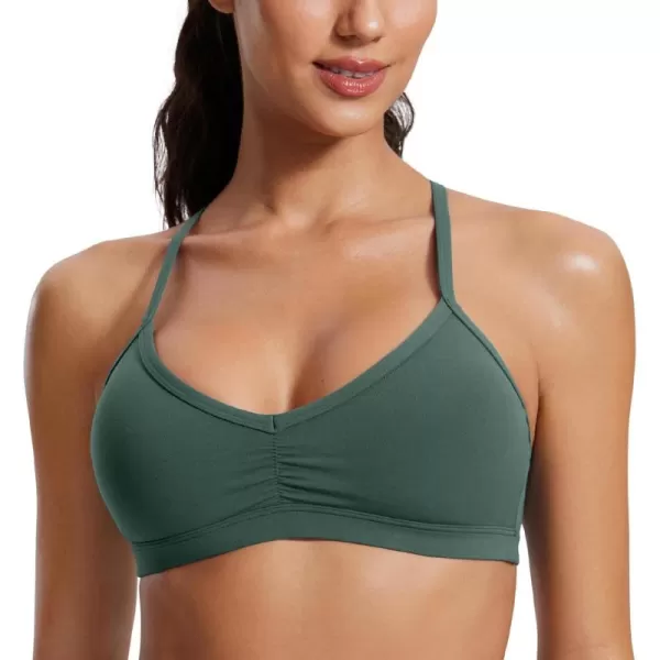 imageCRZ YOGA Butterluxe Womens Ruched V Neck Sports Bra  Y Back Spaghetti Thin Strap Wireless Padded Bra Yoga Crop TopDark Forest Green