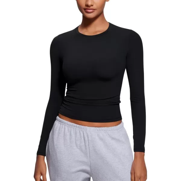 imageCRZ YOGA Long Sleeve Shirts for Women Soft Crew Neck Fall Basic Tight Tops Fitted Casual Going Out Tee ShirtBlack