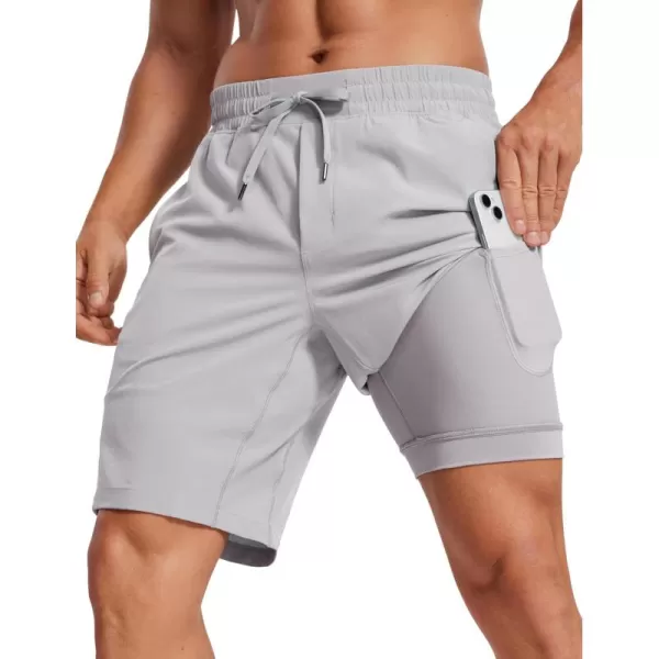 imageCRZ YOGA Mens 2 in 1 Running Shorts with Liner  9 Quick Dry Workout Sports Athletic Shorts with PocketsGull Gray