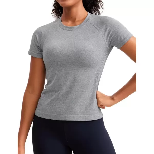 imageCRZ YOGA Seamless Short Sleeve Shirts for Women Breathable Running Workout Tops Athletic Gym Yoga Basic TShirtsSlate Grey Marl