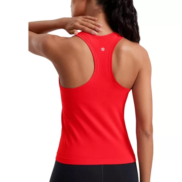 imageCRZ YOGA Seamless Womens Tank Tops Racerback Breathable Workout Sleeveless Top High Neck Running Athletic ShirtsDeep Red