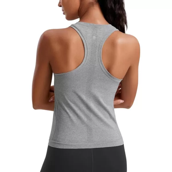 imageCRZ YOGA Seamless Womens Tank Tops Racerback Breathable Workout Sleeveless Top High Neck Running Athletic ShirtsSlate Grey Marl