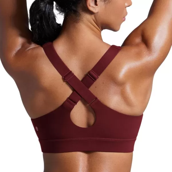 imageCRZ YOGA Womens Butterbreeze Criss Cross Back Sports Bras  V Neck Adjustable Straps Padded Bra Wireless Workout Training BraRed Merlot