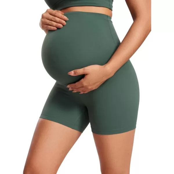 imageCRZ YOGA Womens Butterluxe Maternity Yoga Shorts Over The Belly 4quot  Workout Running Athletic Pregnancy Biker ShortsDark Forest Green