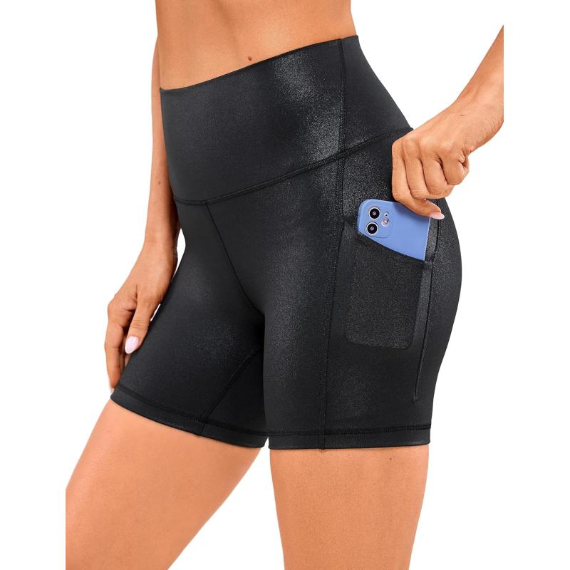 imageCRZ YOGA Womens Butterluxe Biker Shorts with Pockets 5 Inches  High Waisted Volleyball Workout Athletic Yoga Short LeggingsFaux Leather Black