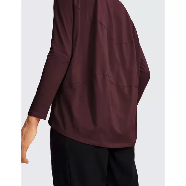imageCRZ YOGA Pima Cotton Long Sleeve Workout Shirts for Women Loose Fit Athletic Yoga Shirt Casual Boat Neck Fall TopsDark Red