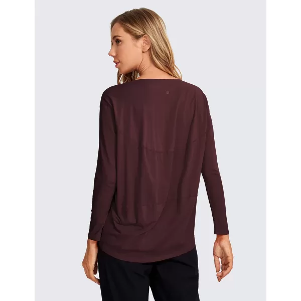 imageCRZ YOGA Pima Cotton Long Sleeve Workout Shirts for Women Loose Fit Athletic Yoga Shirt Casual Boat Neck Fall TopsDark Red