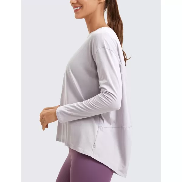 imageCRZ YOGA Pima Cotton Long Sleeve Workout Shirts for Women Loose Fit Athletic Yoga Shirt Casual Boat Neck Fall TopsIced Iris