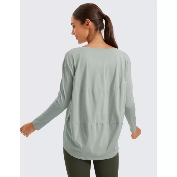 imageCRZ YOGA Pima Cotton Long Sleeve Workout Shirts for Women Loose Fit Athletic Yoga Shirt Casual Boat Neck Fall TopsJade Grey